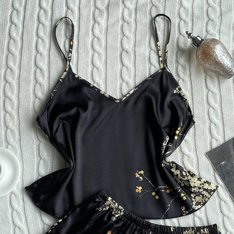 Flowers In Water Pajama Set Women's Black Cherry-2