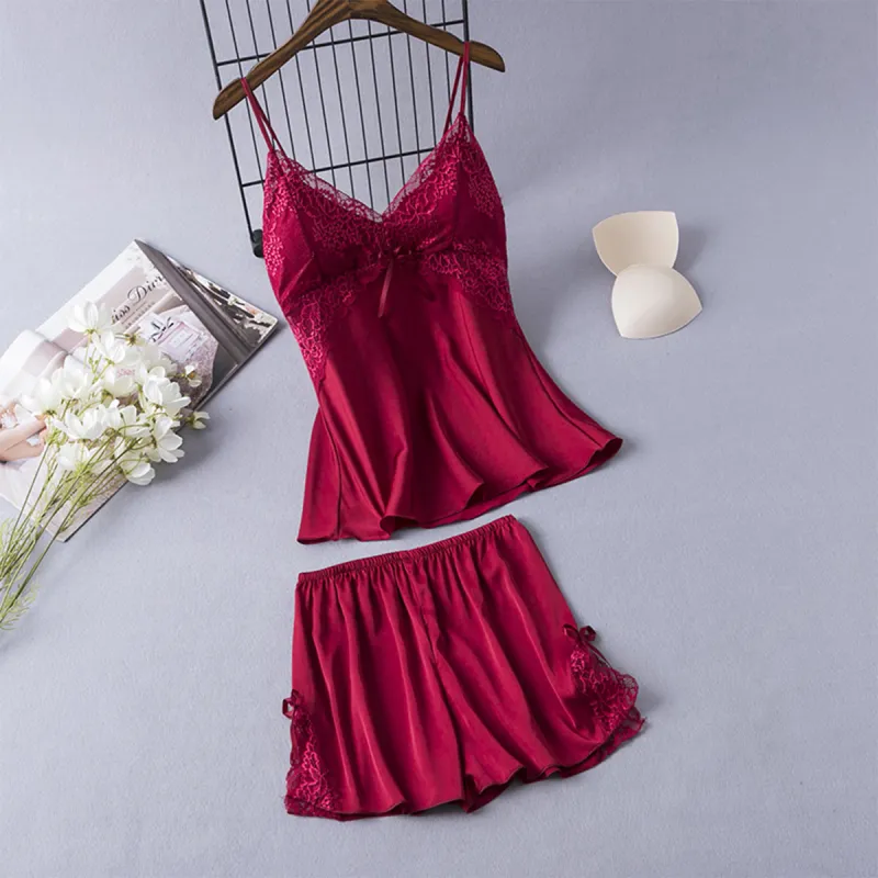 Flowers In Water Pajama Set Women's Burgundy-4
