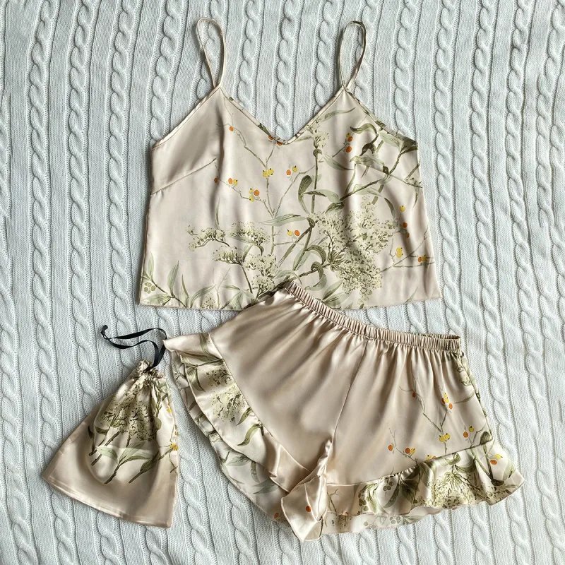 Flowers In Water Pajama Set Women's Champagne Cherry-1