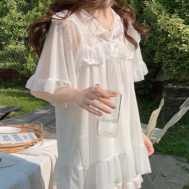 Flowers In Water Pajama Set Women's White-3