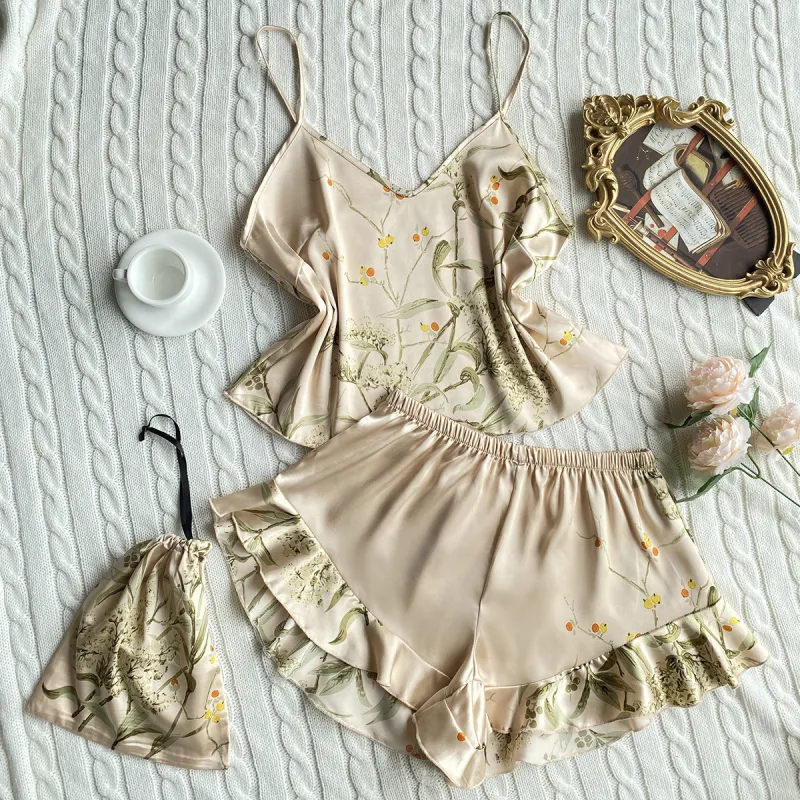 Flowers In Water Pajama Set Women's Champagne Cherry-5