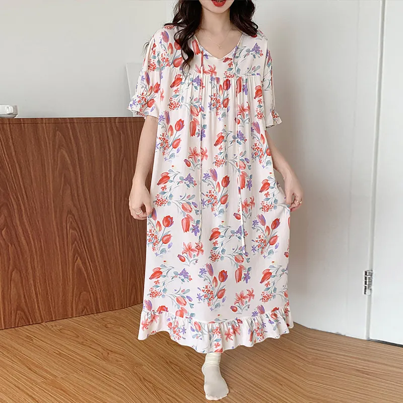 Flowers In Water Nightgown Women's Ecru Rose-1