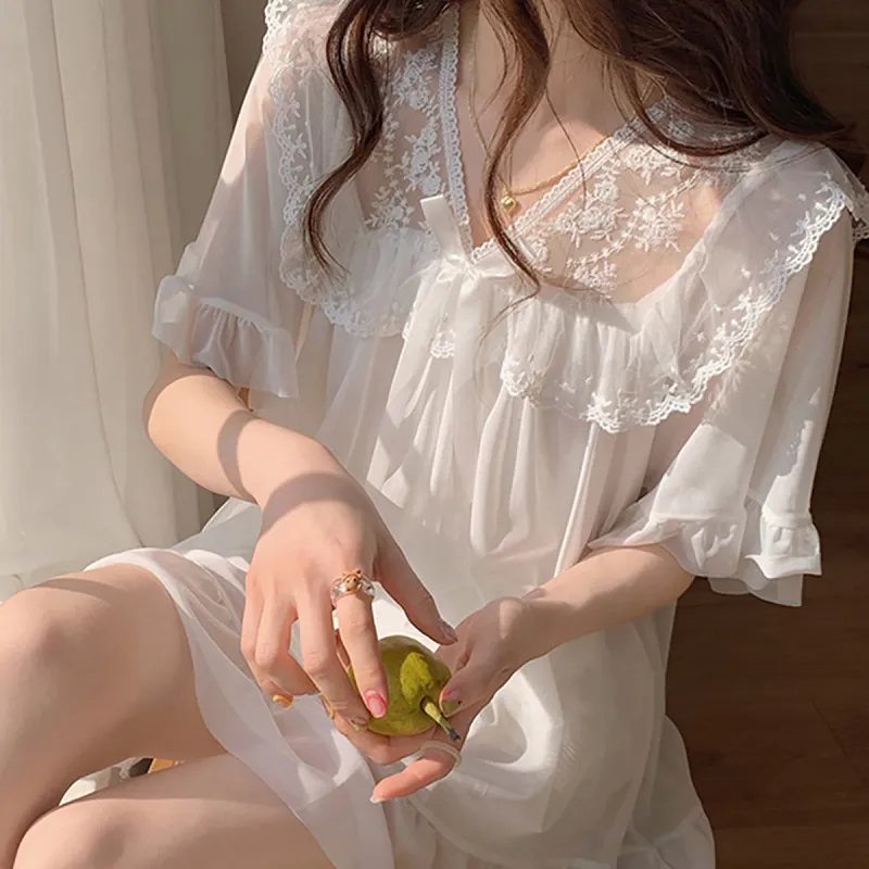 Flowers In Water Pajama Set Women's White-4
