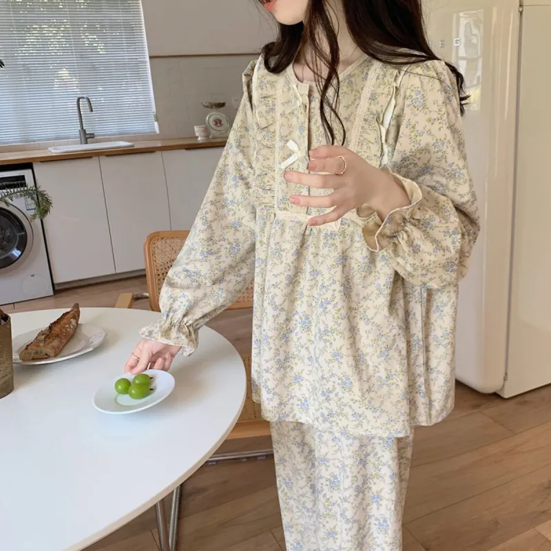 Flowers In Water Pajama Set Women's Apricot-2