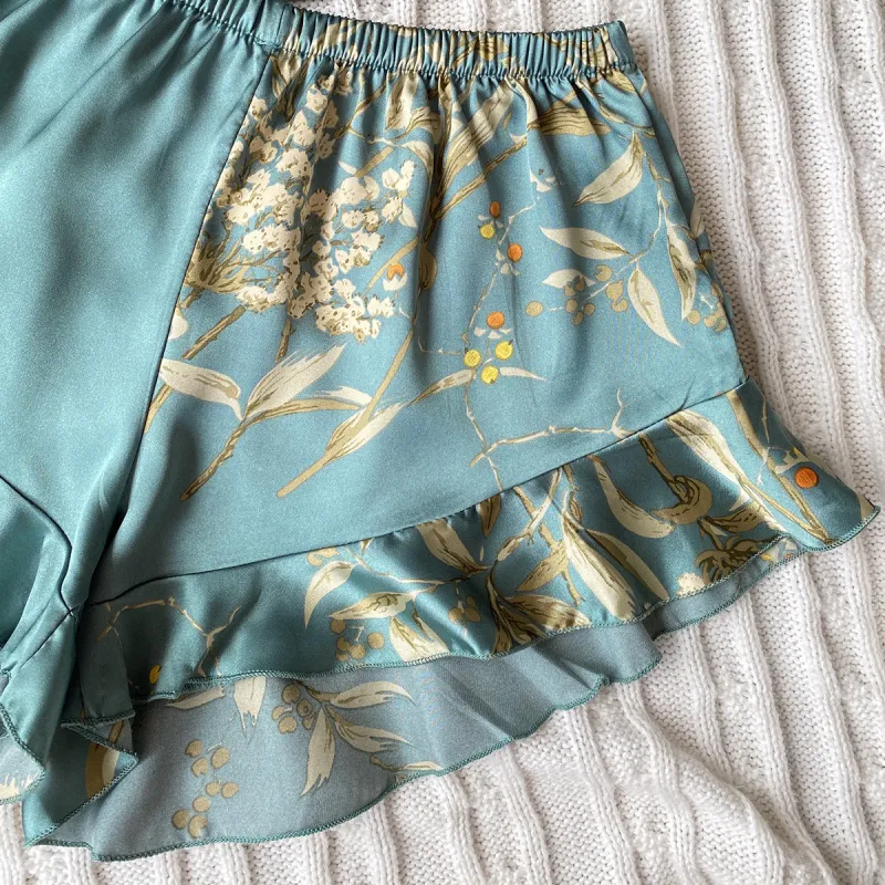 Flowers In Water Pajama Set Women's Green Cherry-3