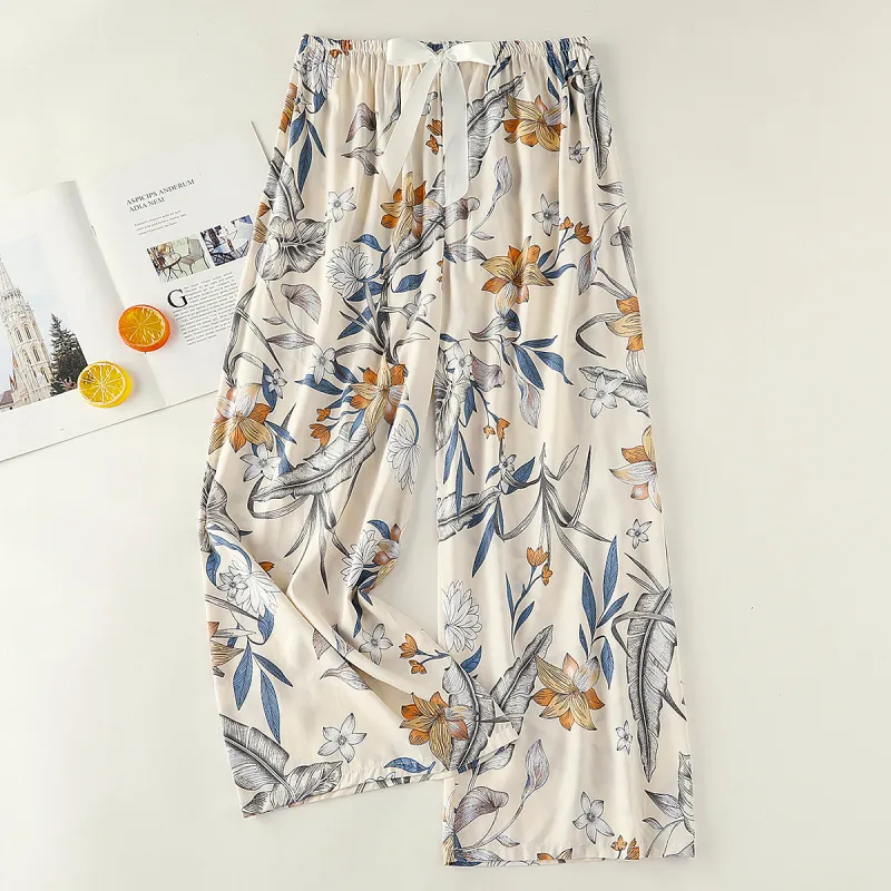 Flowers In Water Pajama Pants Women's Ecru Cottonwood-2