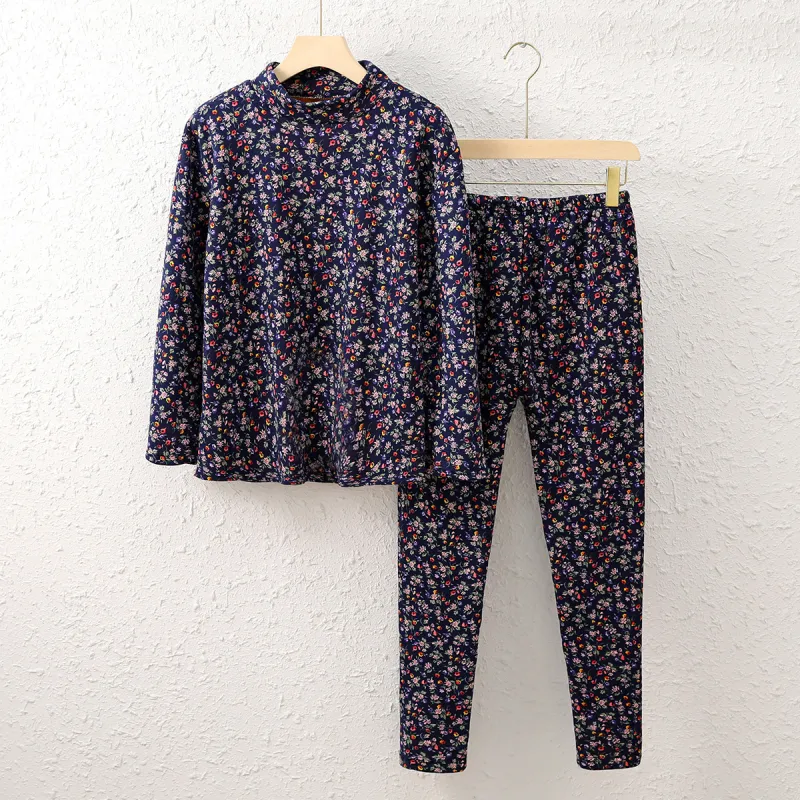 Flowers In Water Thermal Set Women's Navy Blue Floral Bottom-1
