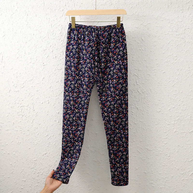 Flowers In Water Thermal Set Women's Navy Blue Floral Bottom-3