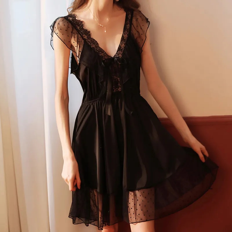 Flowers In Water Nightgown Women's Black-3