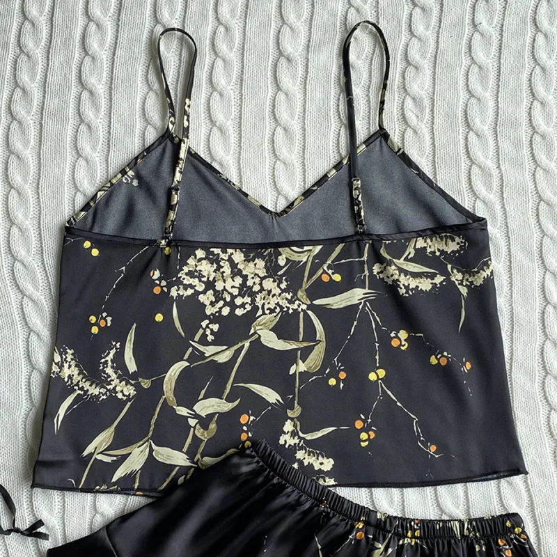 Flowers In Water Pajama Set Women's Black Cherry-1