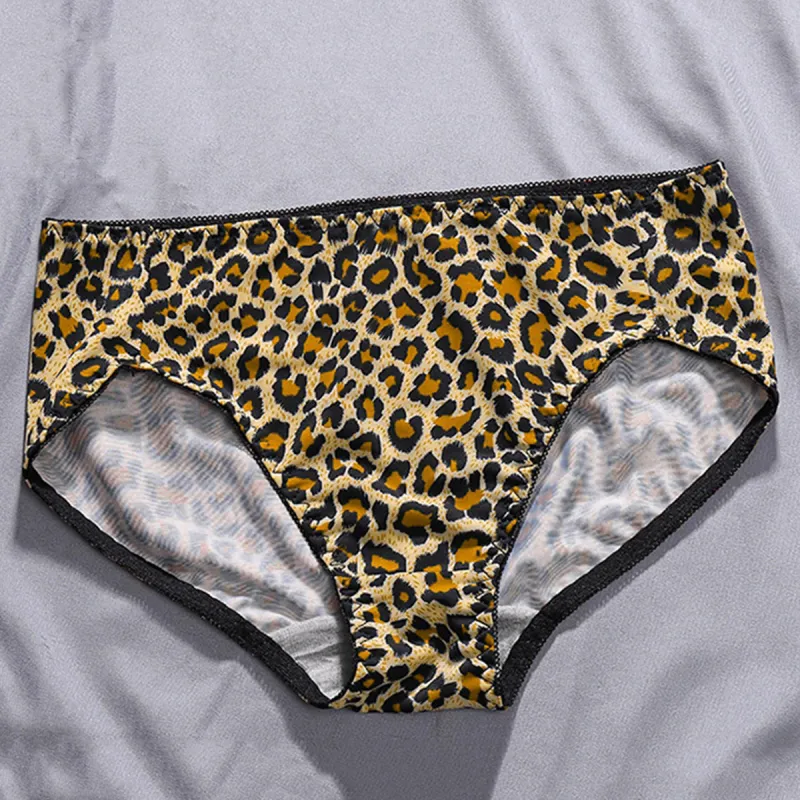 Flowers In Water Underwear Set Women's Coffee Leopard Print-5