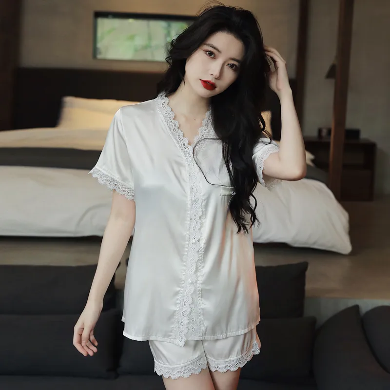 Flowers In Water Pajama Set Women's White-4