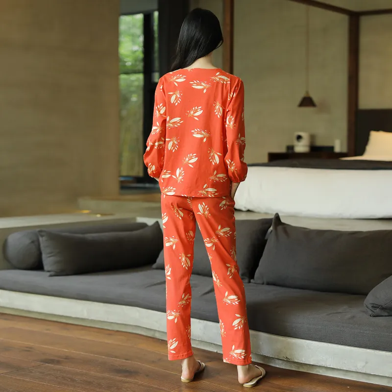 Flowers In Water Home Suit Women's Orange-1