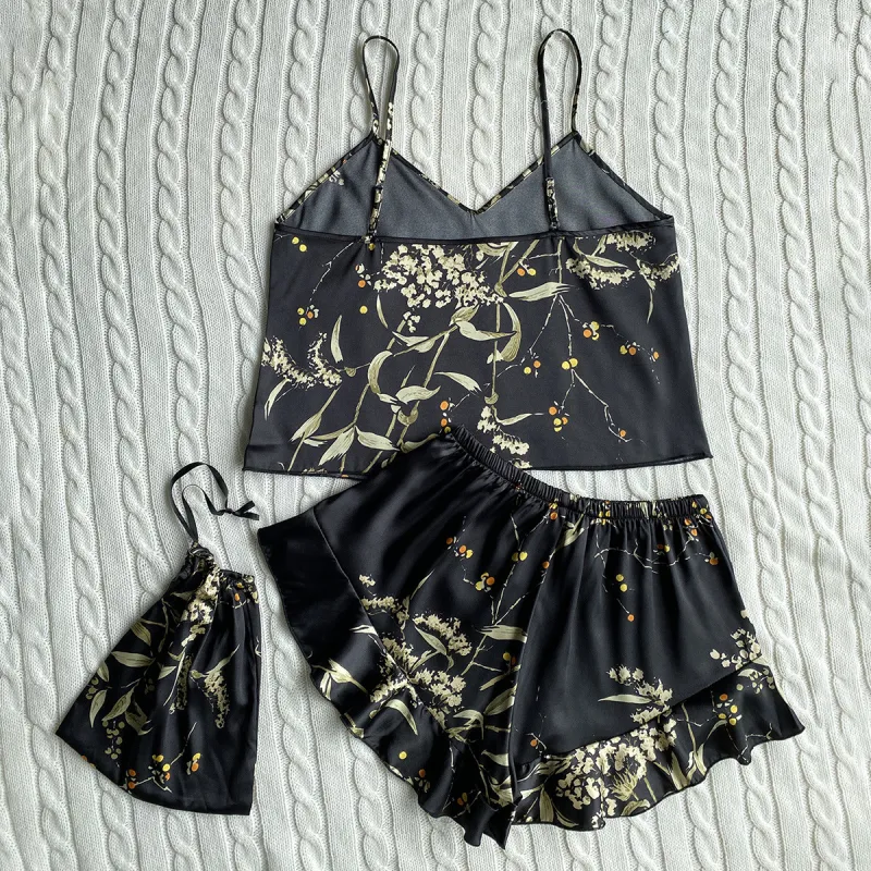 Flowers In Water Pajama Set Women's Black Cherry-3
