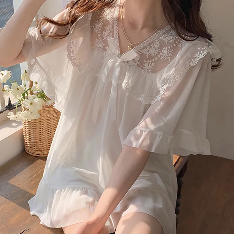 Flowers In Water Pajama Set Women's White-2