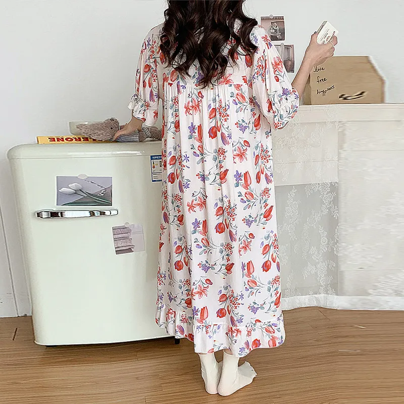 Flowers In Water Nightgown Women's Ecru Rose-4