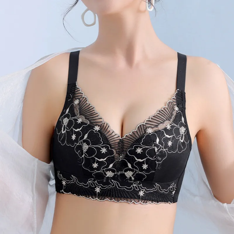 Flowers In Water Bra Women's Black-1