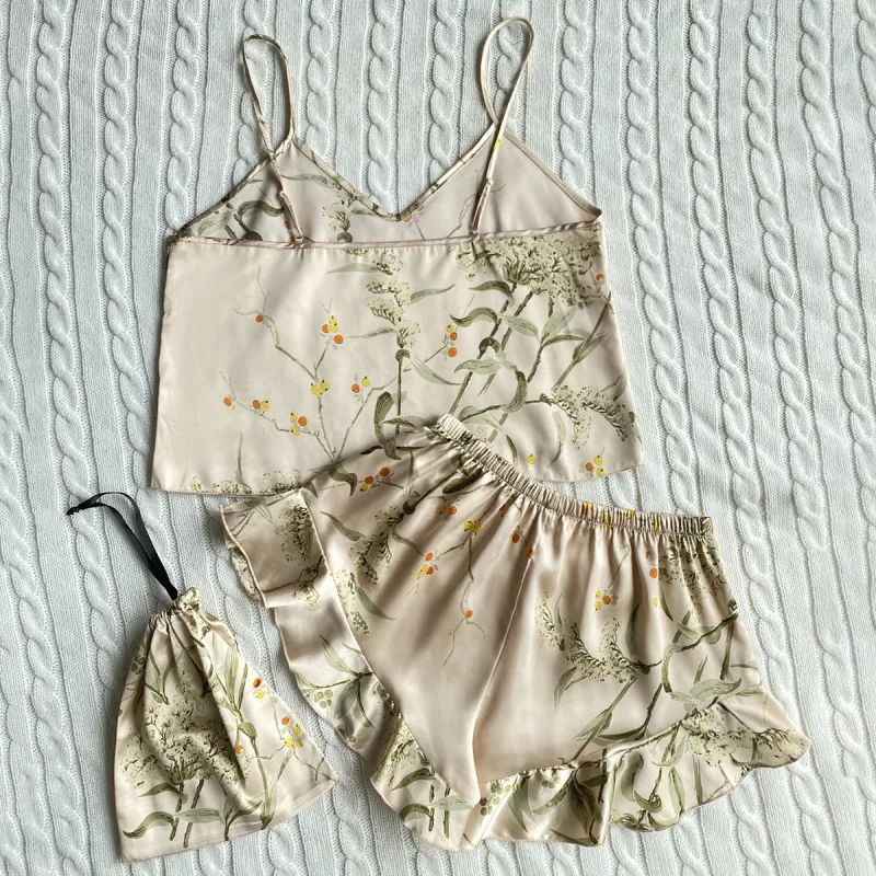 Flowers In Water Pajama Set Women's Champagne Cherry-2