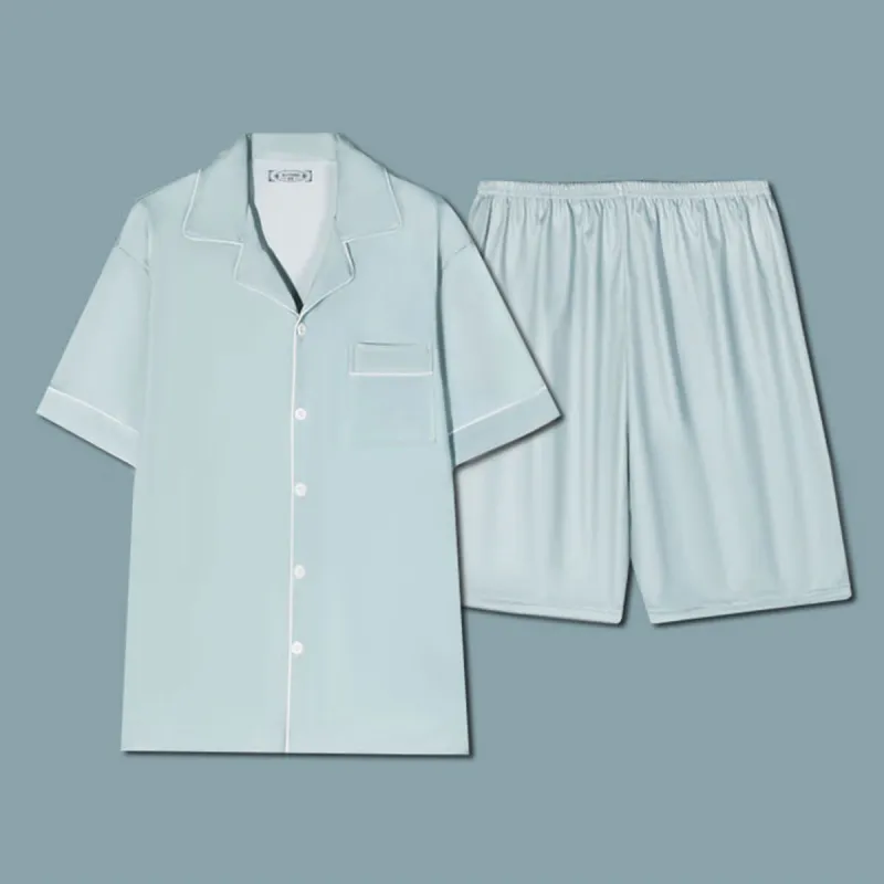 Flowers In Water Pajama Set Men's Sky Blue-1