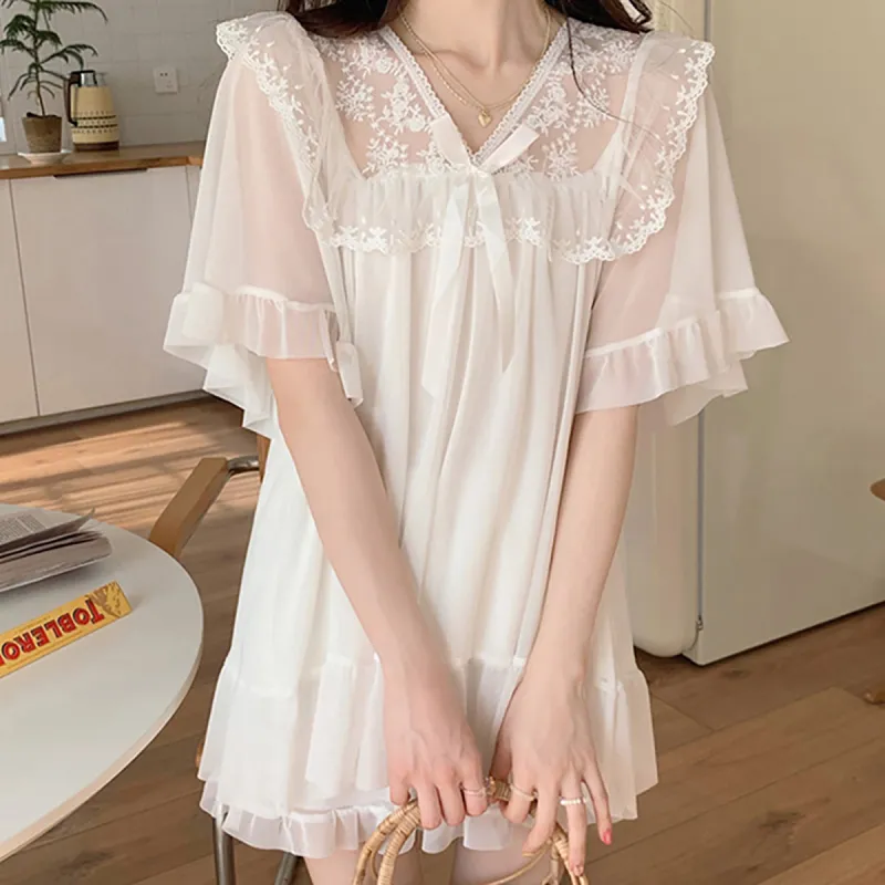 Flowers In Water Pajama Set Women's White-1