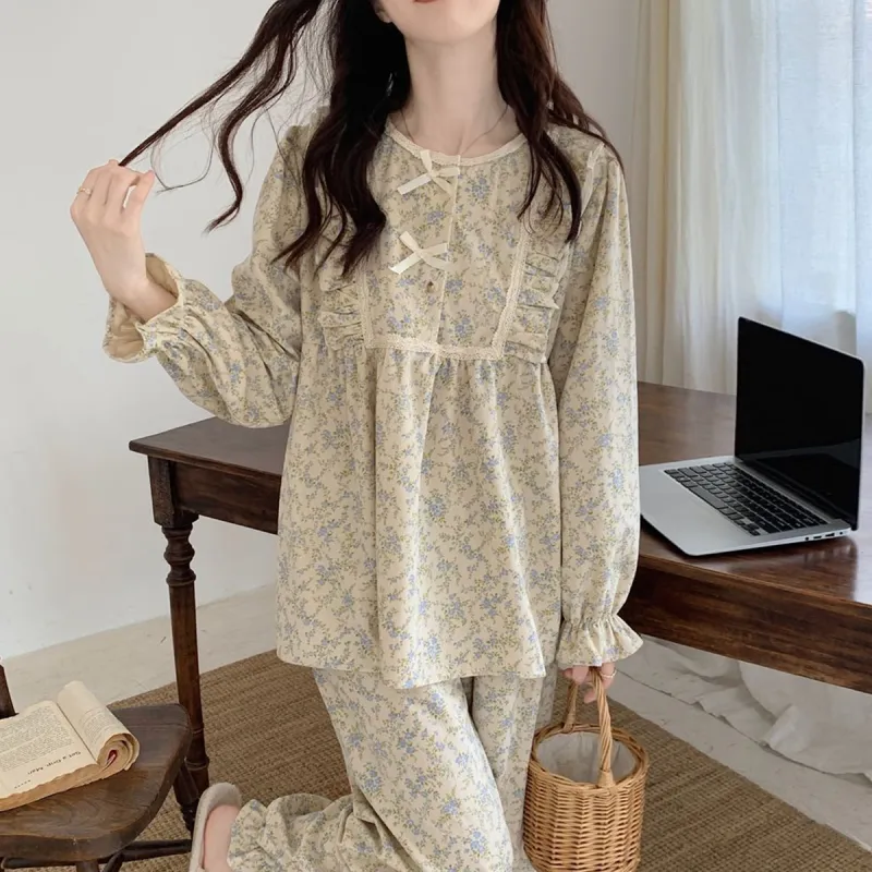 Flowers In Water Pajama Set Women's Apricot-1