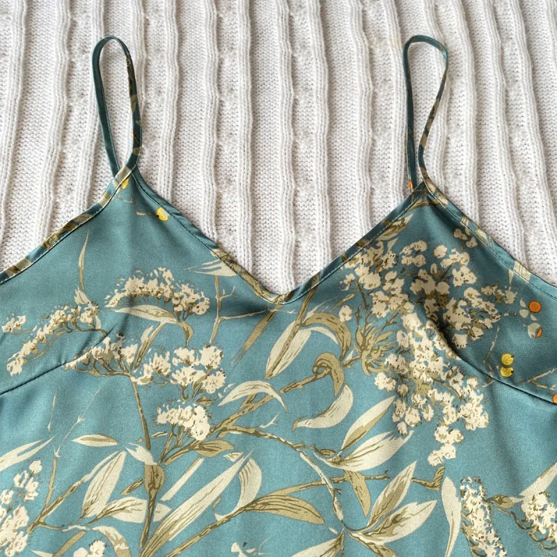 Flowers In Water Pajama Set Women's Green Cherry-1