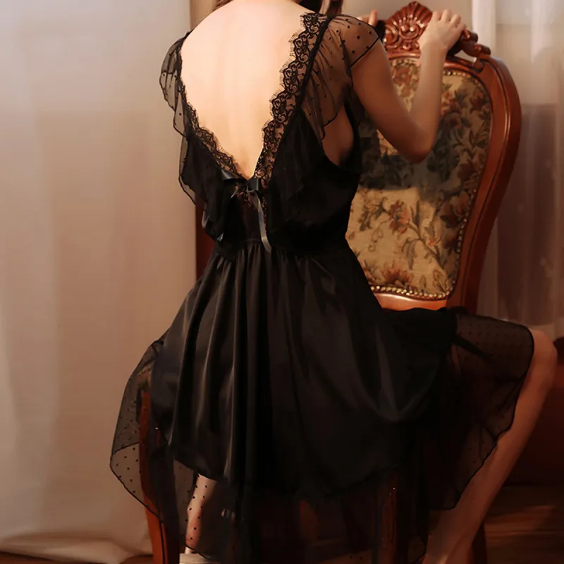 Flowers In Water Nightgown Women's Black-2