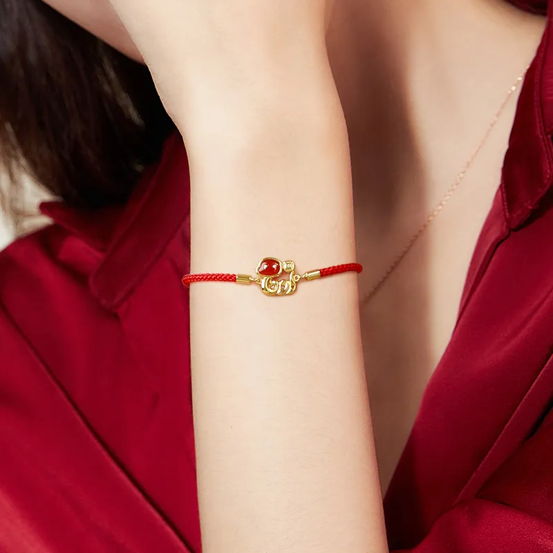 Trpopo Red Agate S925 Silver Red Red String Bracelet Women's-6