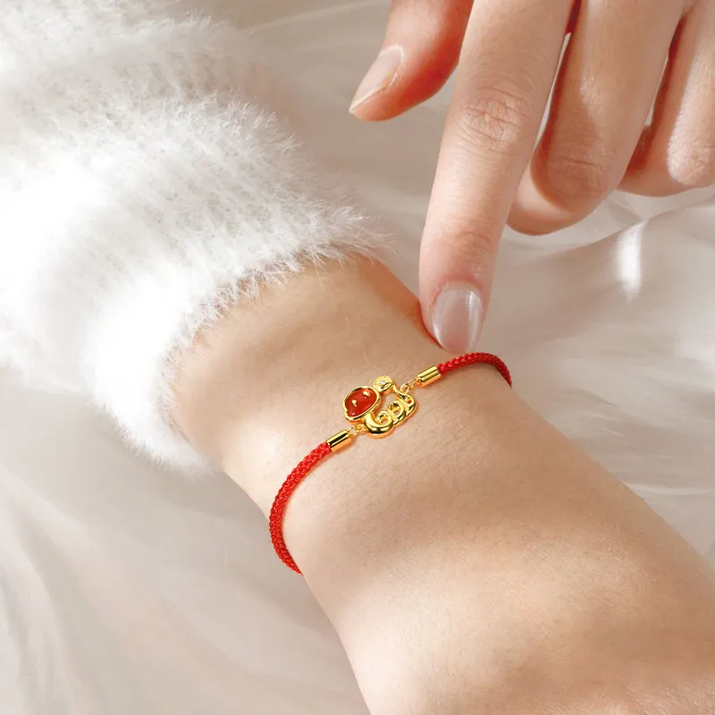 Trpopo Red Agate S925 Silver Red Red String Bracelet Women's-4