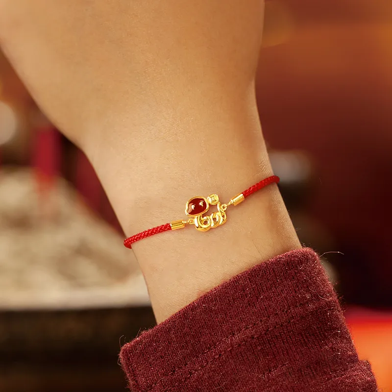 Trpopo Red Agate S925 Silver Red Red String Bracelet Women's-2