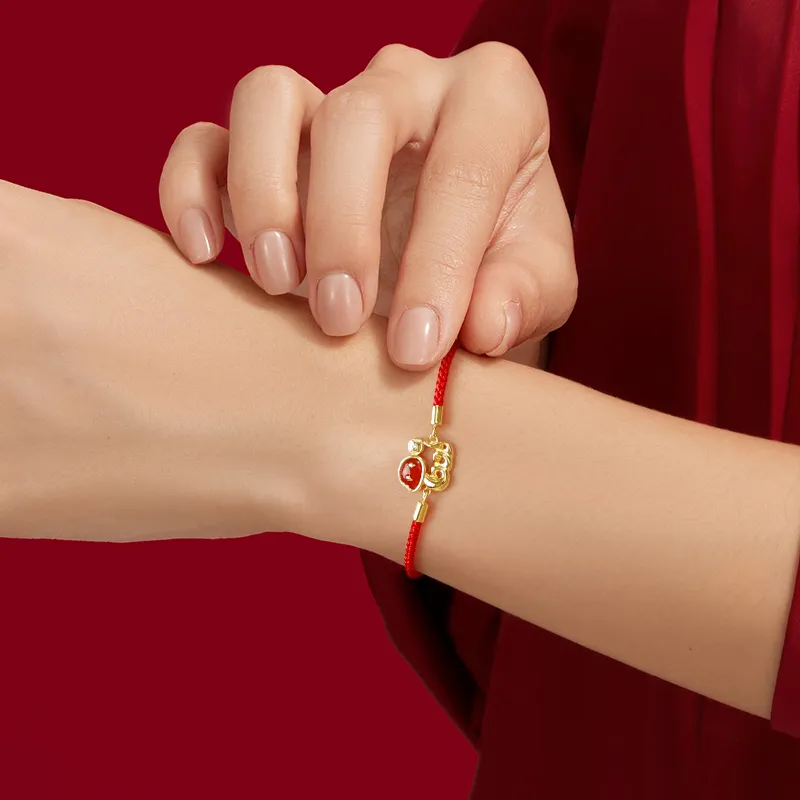 Trpopo Red Agate S925 Silver Red Red String Bracelet Women's-5