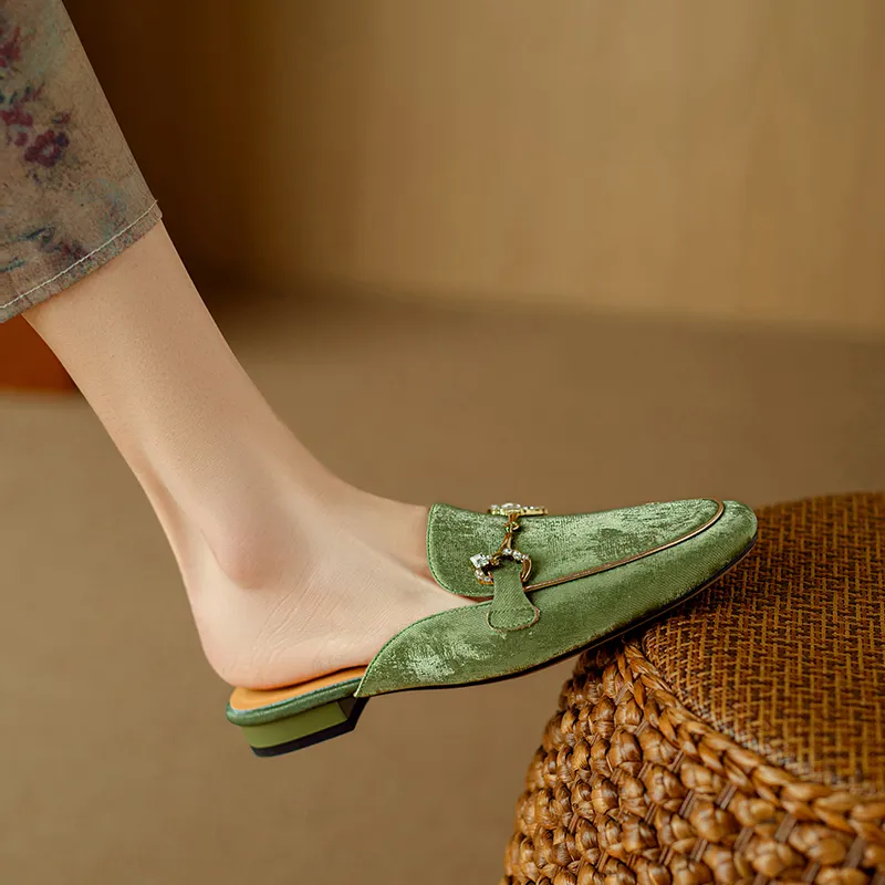 Echo&yolo TPR Sole Abrasion Resistant Slip Resistant Wrap toe Slippers Women's Green Apricot-5