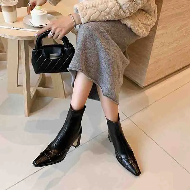 Echo&yolo Ankle Boots Women's Ecru/Brown/Black-1