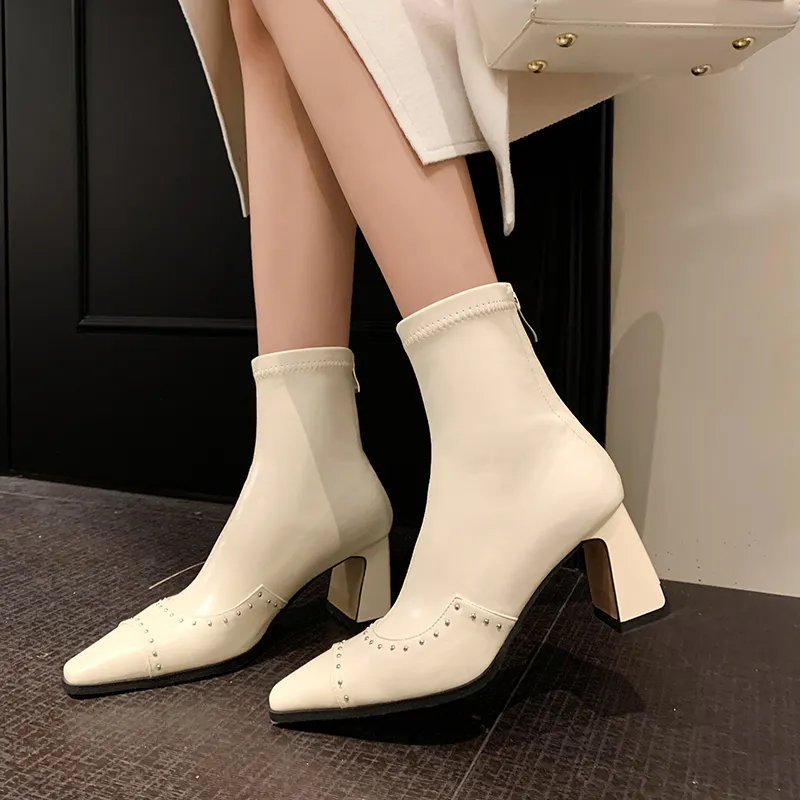 Echo&yolo Ankle Boots Women's Ecru/Brown/Black-13