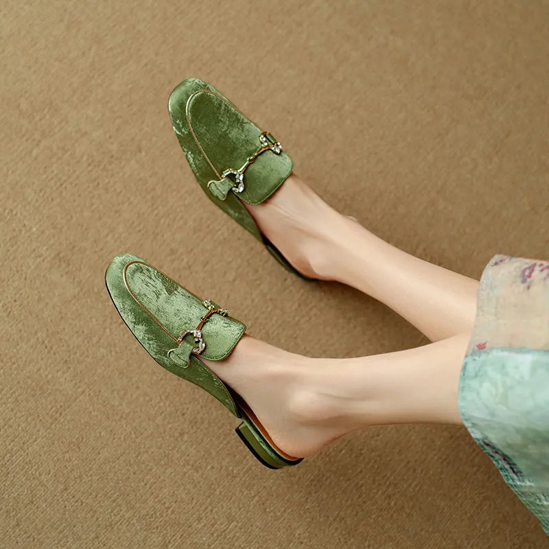 Echo&yolo TPR Sole Abrasion Resistant Slip Resistant Wrap toe Slippers Women's Green Apricot-2