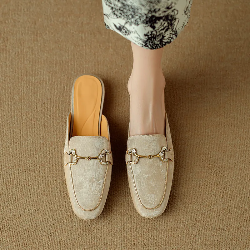Echo&yolo TPR Sole Abrasion Resistant Slip Resistant Wrap toe Slippers Women's Green Apricot-9