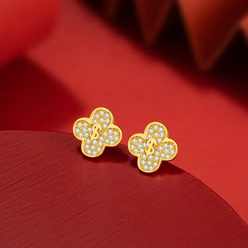 HANYUDIE 925 Sterling Silver Stud Earrings Women's Gold-2
