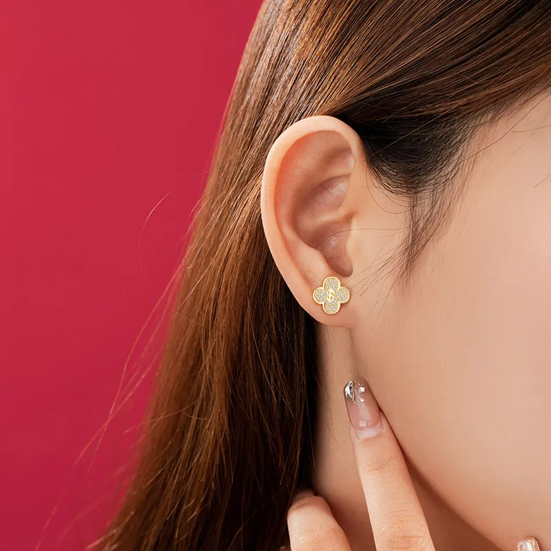HANYUDIE 925 Sterling Silver Stud Earrings Women's Gold-4