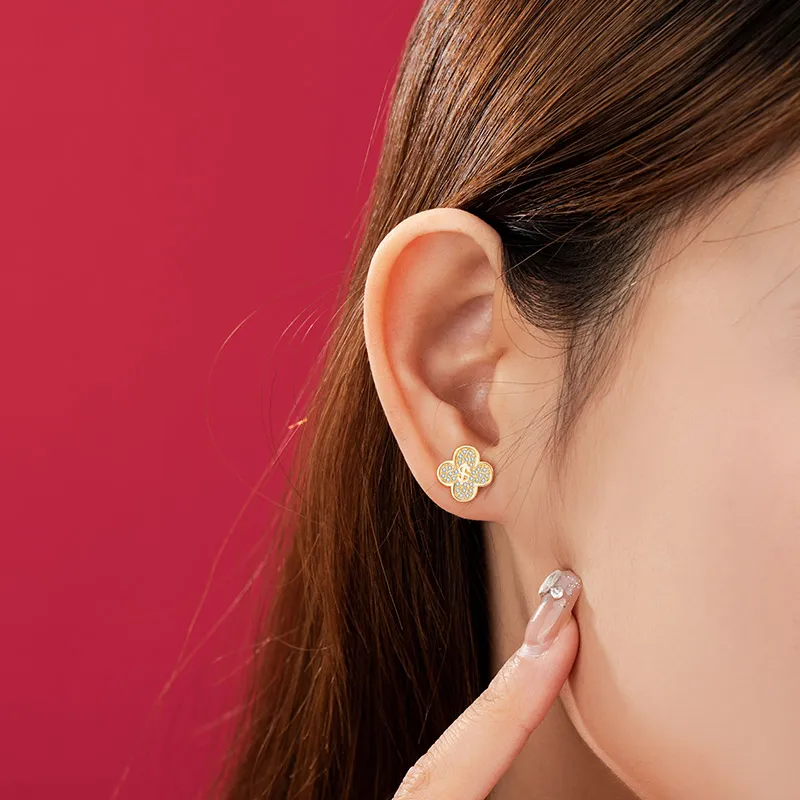 HANYUDIE 925 Sterling Silver Stud Earrings Women's Gold-3