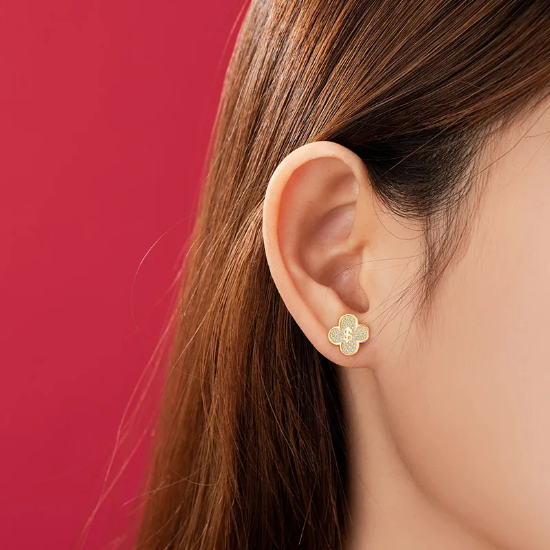 HANYUDIE 925 Sterling Silver Stud Earrings Women's Gold-5
