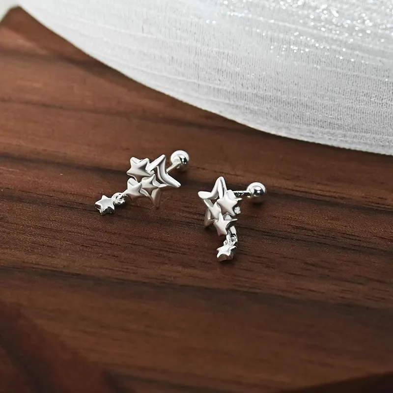 HANYUDIE S999 Silver Stud Earrings Unisex-4