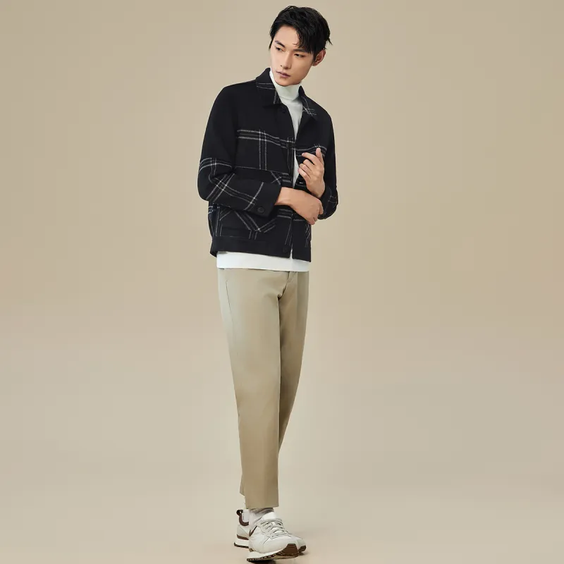 Red Bean Double Sided Wool Jackets & Coats Men's Black-3