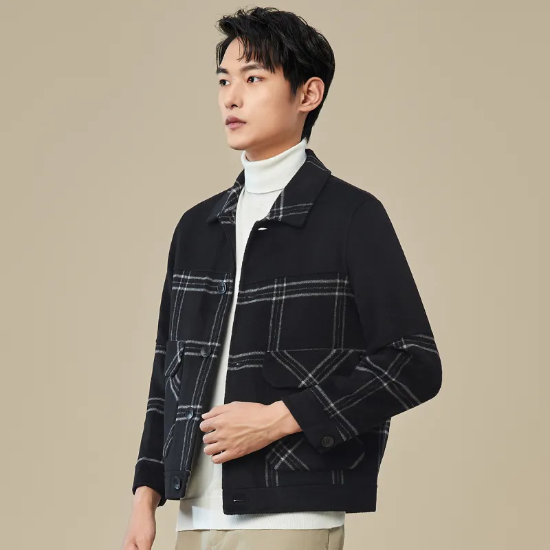 Red Bean Double Sided Wool Jackets & Coats Men's Black-2