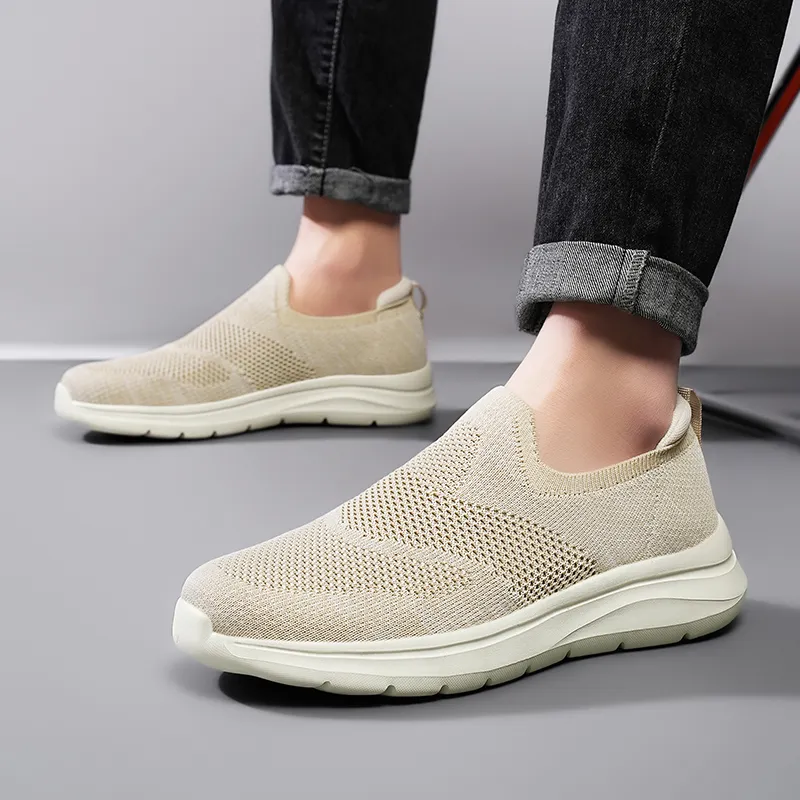 SENGUIBUCK Breathable Lightweight Low-Top Casual Shoes Men's Beige-2