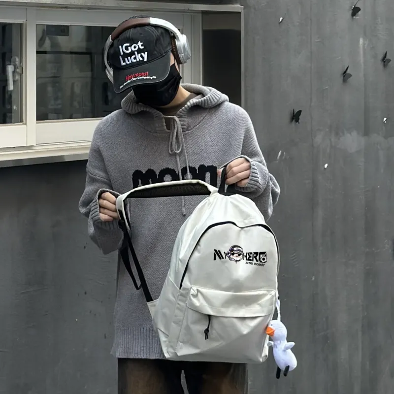 ADOONGA Canvas Backpack Unisex White/Black-2