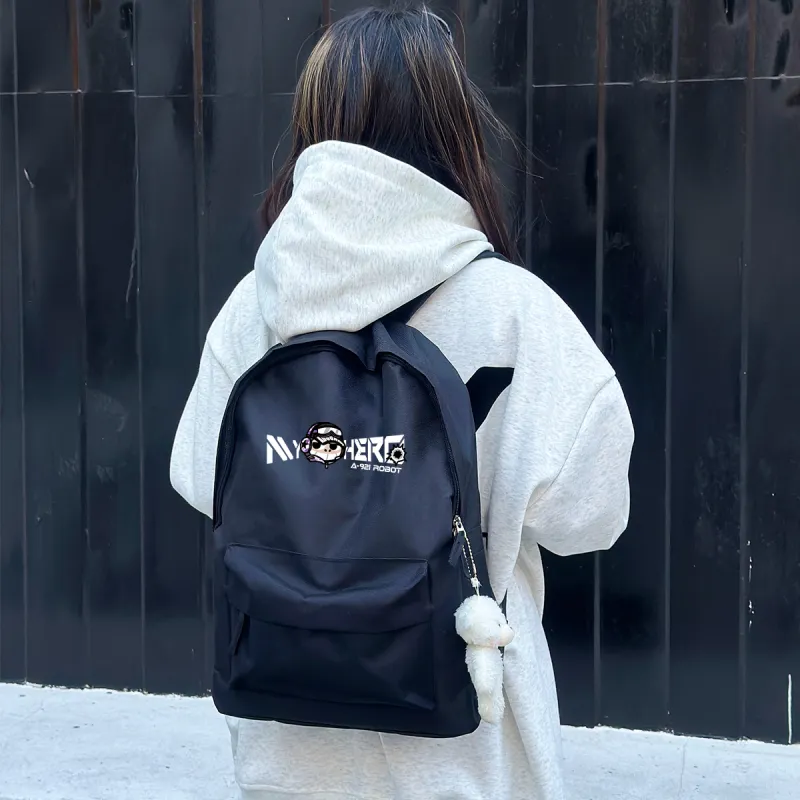 ADOONGA Canvas Backpack Unisex White/Black-5