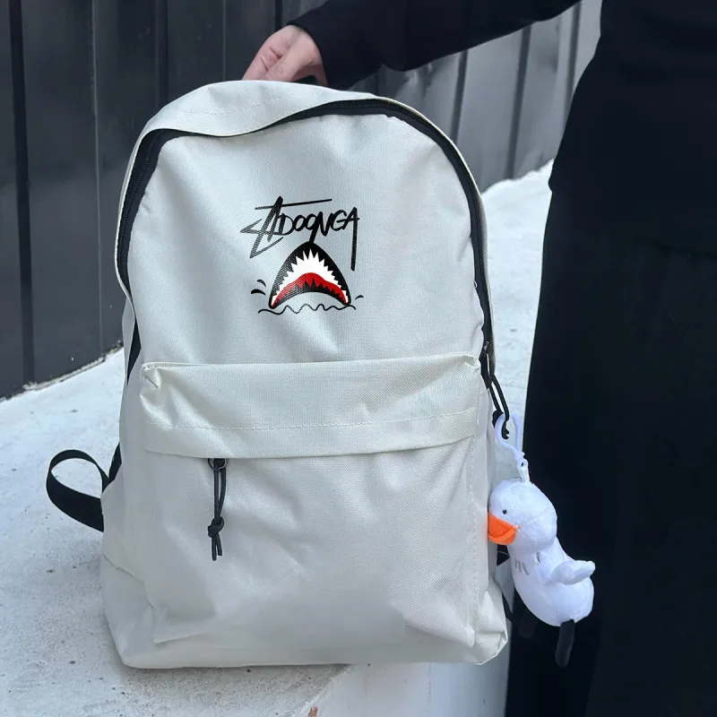 ADOONGA Canvas Backpack Regular Unisex Black/White-3