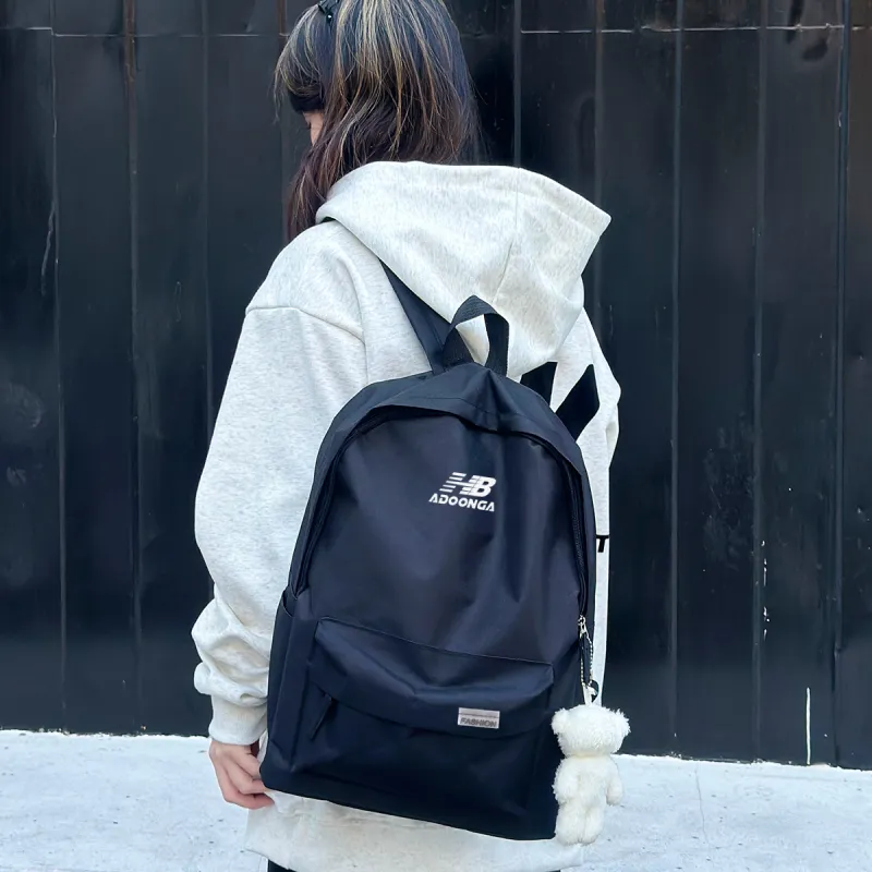 ADOONGA Nylon Backpack Regular Unisex Black/White-2