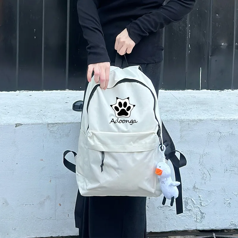 ADOONGA Canvas Backpack Unisex Black/White-5