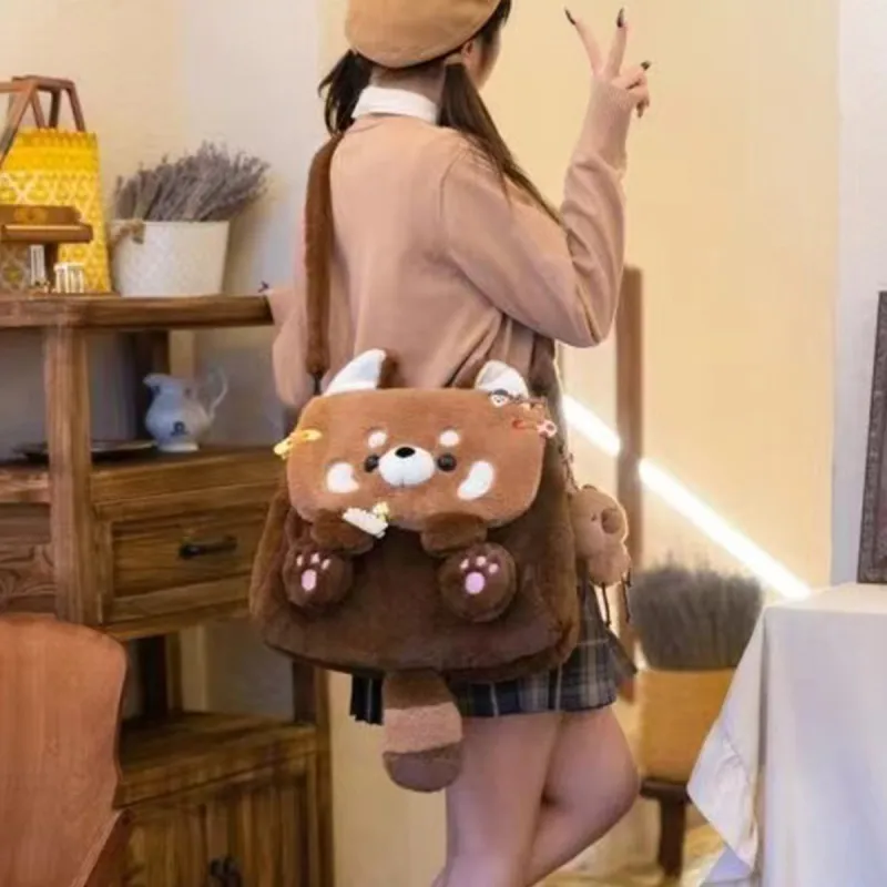 ADOONGA Velour Backpack Regular Women's Brown-1